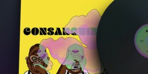 An LP record cover sleeve designed by current students